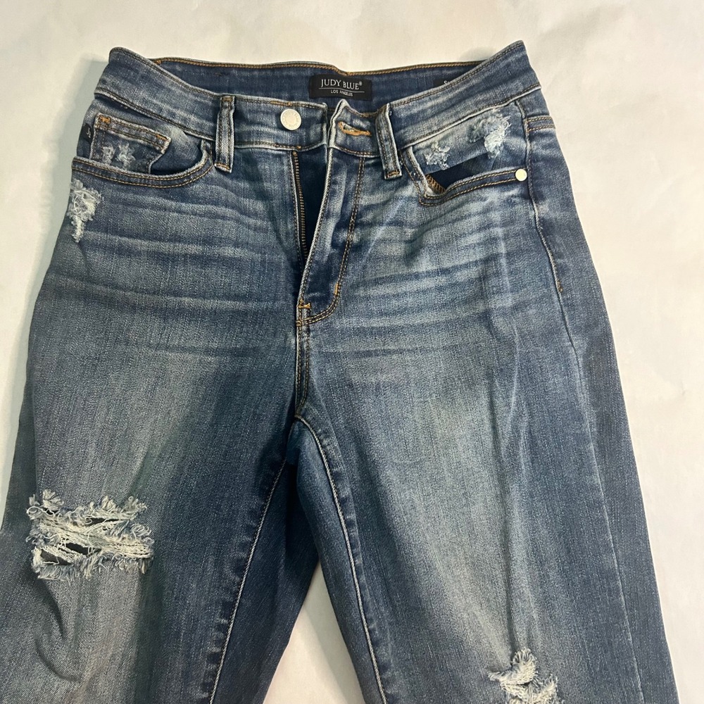 Judy Blue Womens Slim Fit Distressed Jeans Size 3/26W Denim Blue Wash Whiskering